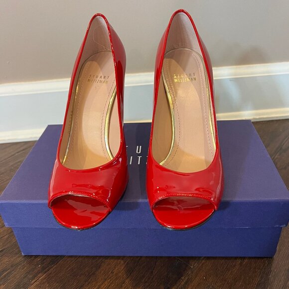 Stuart Weitzman Flame Aniline Peep Toe Heels  Size 8 - Picture 1 of 6